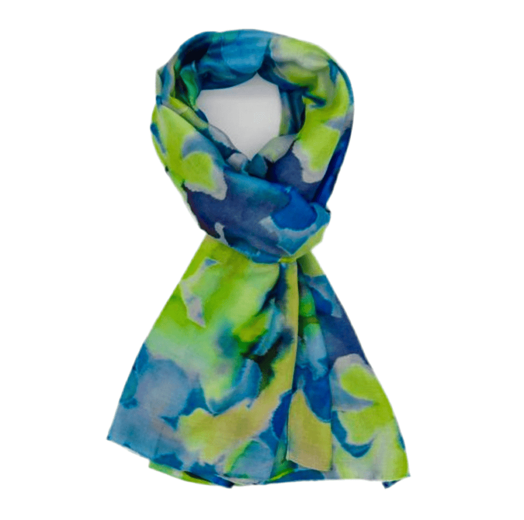 luscious scarves Scarves Water Coloured Floral Shapes Scarf, Lime Green, Blue and Turquoise.