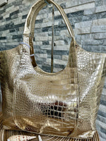 Load image into Gallery viewer, luscious scarves Silver Large Metallic Croc Print Tote Bag Silver
