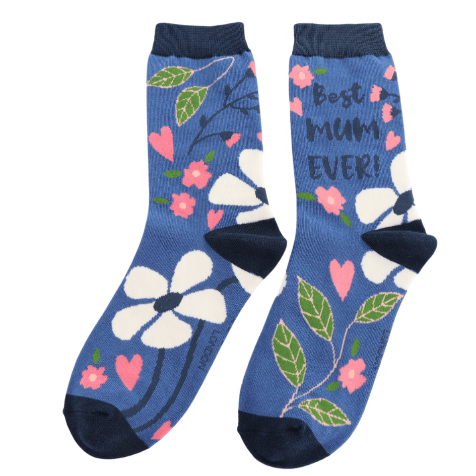 luscious scarves Socks Best Mum Ever Design Ladies Bamboo Socks, Miss Sparrow, Blue