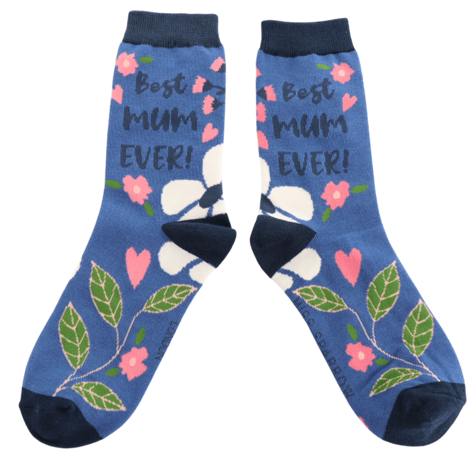 luscious scarves Socks Best Mum Ever Design Ladies Bamboo Socks, Miss Sparrow, Blue