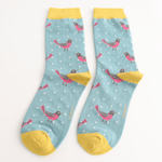 Load image into Gallery viewer, luscious scarves Socks Ladies Miss Sparrow Bamboo Socks Blackbirds Design Duck Egg
