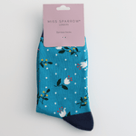 Load image into Gallery viewer, luscious scarves socks Ladies Miss Sparrow Bamboo Socks Buds &amp; Berries Design Bright Blue
