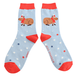Load image into Gallery viewer, luscious scarves Socks Ladies Miss Sparrow Bamboo Socks Christmas Capybara Design Powder Blue
