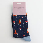 Load image into Gallery viewer, luscious scarves Socks Ladies Miss Sparrow Bamboo Socks Fox &amp; Toadstool Design Navy
