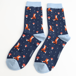 Load image into Gallery viewer, luscious scarves Socks Ladies Miss Sparrow Bamboo Socks Fox &amp; Toadstool Design Navy

