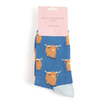 Load image into Gallery viewer, luscious scarves Socks Ladies Miss Sparrow Bamboo Socks Highland Herd Design Blue
