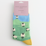 Load image into Gallery viewer, luscious scarves Socks Ladies Miss Sparrow Bamboo Socks Highland Sheep Design Denim and Green
