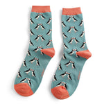 Load image into Gallery viewer, luscious scarves Socks Ladies Miss Sparrow Bamboo Socks Kissing Puffins Design Duck Egg
