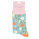 Load image into Gallery viewer, luscious scarves Socks Ladies Miss Sparrow Bamboo Socks Little Flowers Design Duck Egg
