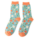 Load image into Gallery viewer, luscious scarves Socks Ladies Miss Sparrow Bamboo Socks Little Flowers Design Duck Egg
