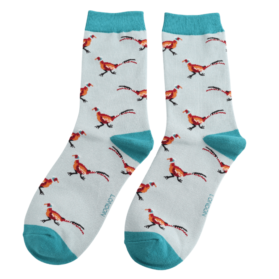 luscious scarves Socks Ladies Miss Sparrow Bamboo Socks Pheasants Design Duck Egg