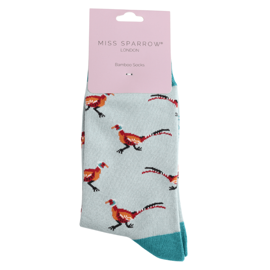 luscious scarves Socks Ladies Miss Sparrow Bamboo Socks Pheasants Design Duck Egg