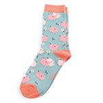 Load image into Gallery viewer, luscious scarves Socks Ladies Miss Sparrow Bamboo Socks Pretty Pigs Design Duck Egg
