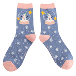 Load image into Gallery viewer, luscious scarves Socks Ladies Miss Sparrow Bamboo Socks Snow Globes Denim Blue
