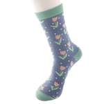 Load image into Gallery viewer, luscious scarves Socks Ladies Miss Sparrow Bamboo Socks Tulips and Spots Design Denim Blue
