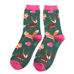 Load image into Gallery viewer, luscious scarves Socks Ladies Miss Sparrow Bamboo Socks Woodland Animals Design Dark Green
