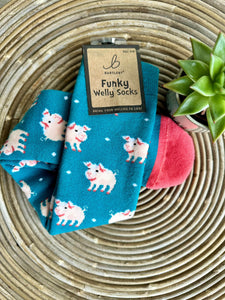 luscious scarves Socks Ladies Pigs Soft Cotton Welly Socks , Funky Novelty Designs