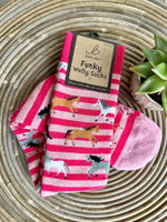 Load image into Gallery viewer, luscious scarves Socks Ladies Pink Stripe Horses Soft Cotton Welly Socks , Funky Novelty Designs
