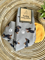 Load image into Gallery viewer, luscious scarves Socks Ladies Sausage Dog Soft Cotton Welly Socks , Funky Novelty Designs
