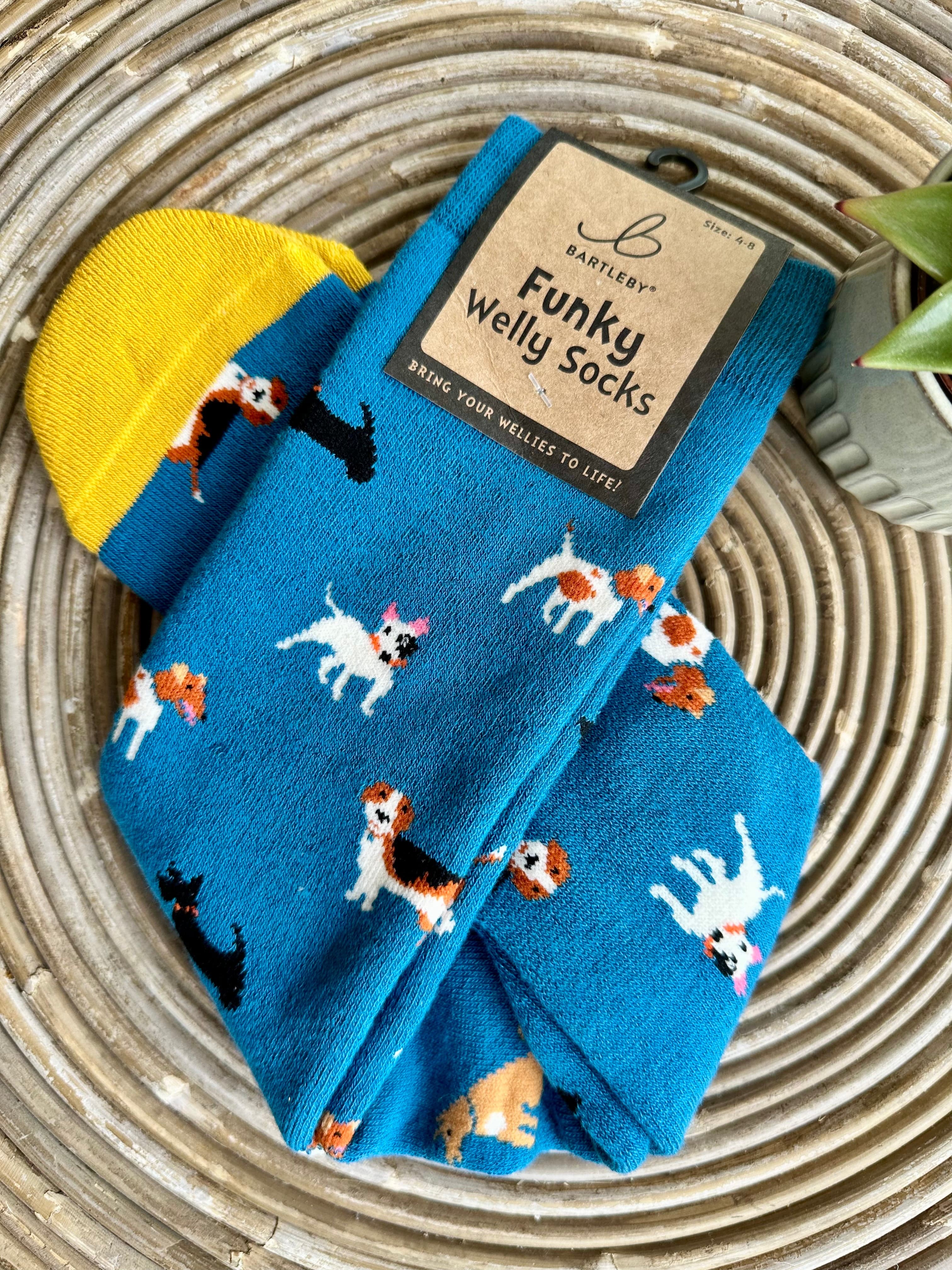 luscious scarves Socks Ladies Teal Mixed Dog Soft Cotton Welly Socks , Funky Novelty Designs