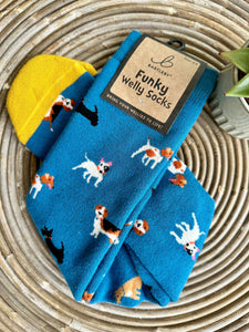 luscious scarves Socks Ladies Teal Mixed Dog Soft Cotton Welly Socks , Funky Novelty Designs