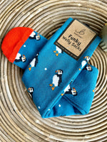 Load image into Gallery viewer, luscious scarves Socks Ladies Teal Puffin Soft Cotton Welly Socks , Funky Novelty Designs
