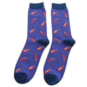 luscious scarves Socks Men's Bamboo Socks , Mr Heron, Chilli's Design, Blue