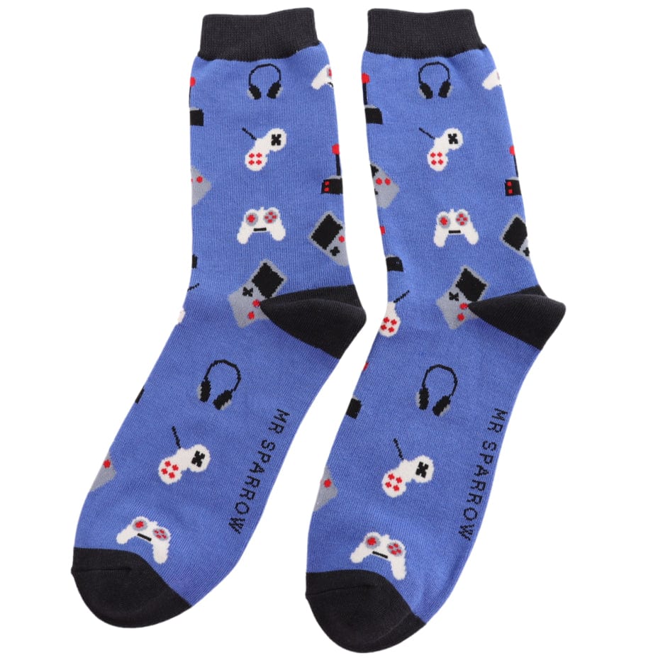 luscious scarves socks Men's Bamboo Socks , Mr Heron, Gaming Design, Blue
