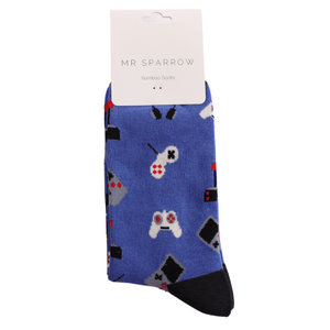 luscious scarves socks Men's Bamboo Socks , Mr Heron, Gaming Design, Blue
