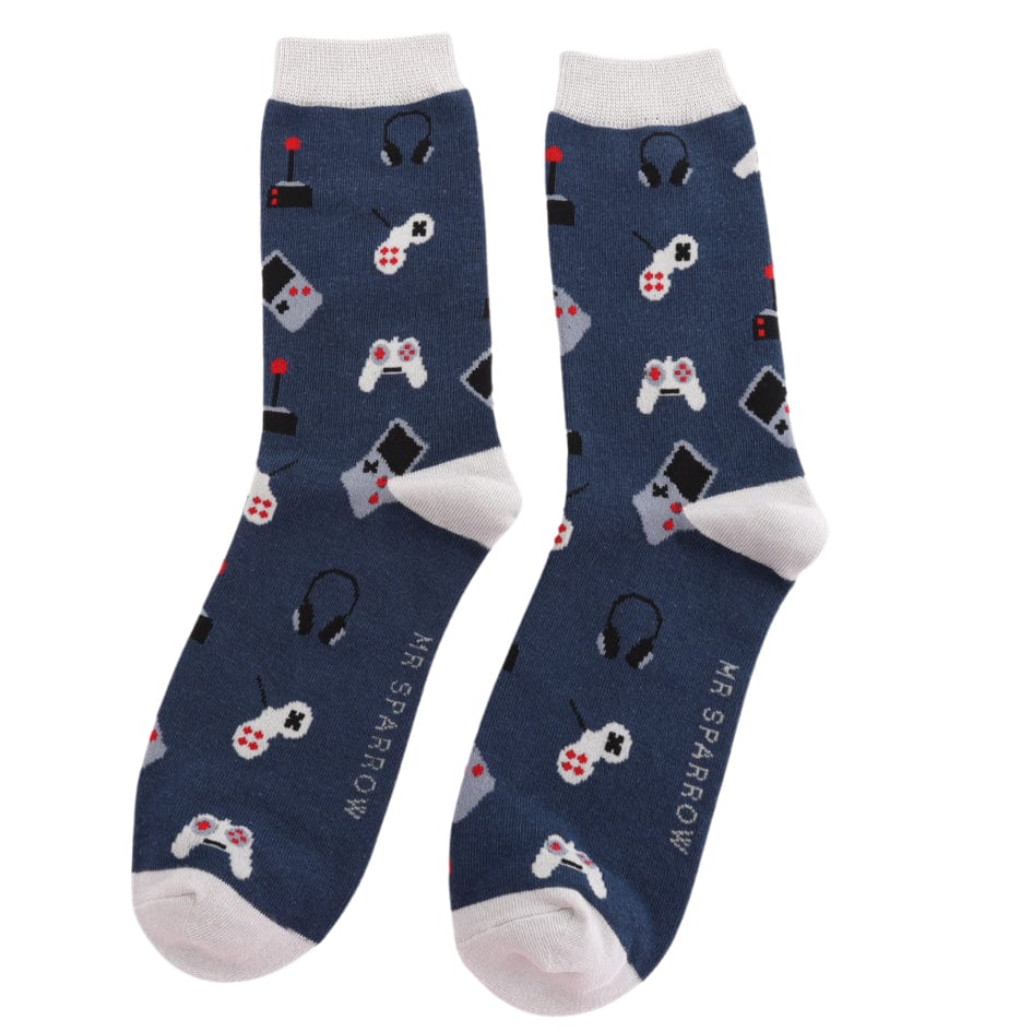 luscious scarves Socks Men's Bamboo Socks , Mr Heron, Gaming Design, Navy