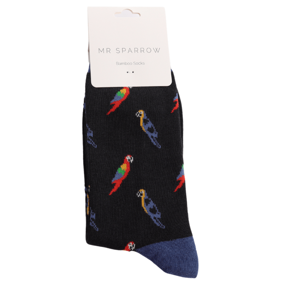 luscious scarves Socks Men's Bamboo Socks , Mr Heron, Parrots Design, Black