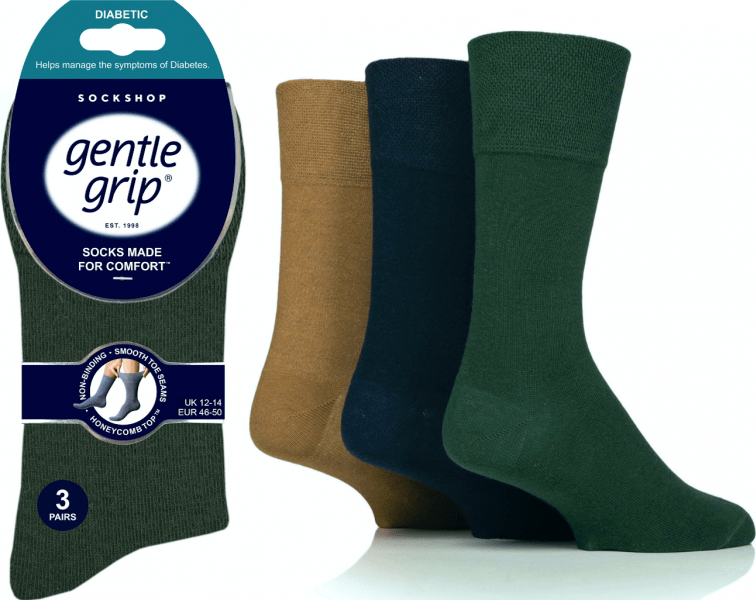 luscious scarves Socks Men's Diabetic Gentle Grip Non Binding Big Foot Honey Comb Top Seamless Toe Socks UK 12-14 by Sock Shop