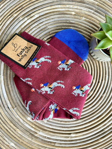 luscious scarves Socks Men's  Horse and Jockey Soft Cotton Welly Socks , Funky Novelty Designs