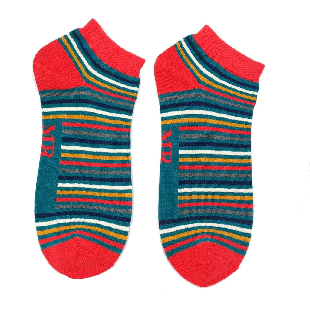 luscious scarves socks Men's Men’s Vibrant Stripes Trainer Bamboo Socks,  Teal