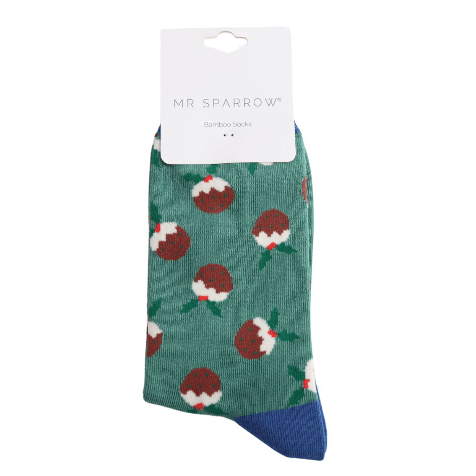 luscious scarves Socks Men's Mr Sparrow Bamboo Socks Christmas Puddings Green
