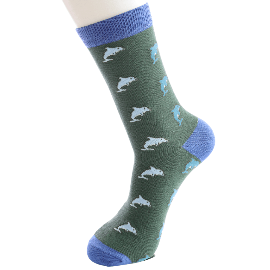 luscious scarves Socks Men's Mr Sparrow Bamboo Socks Dolphins Design Dark Green
