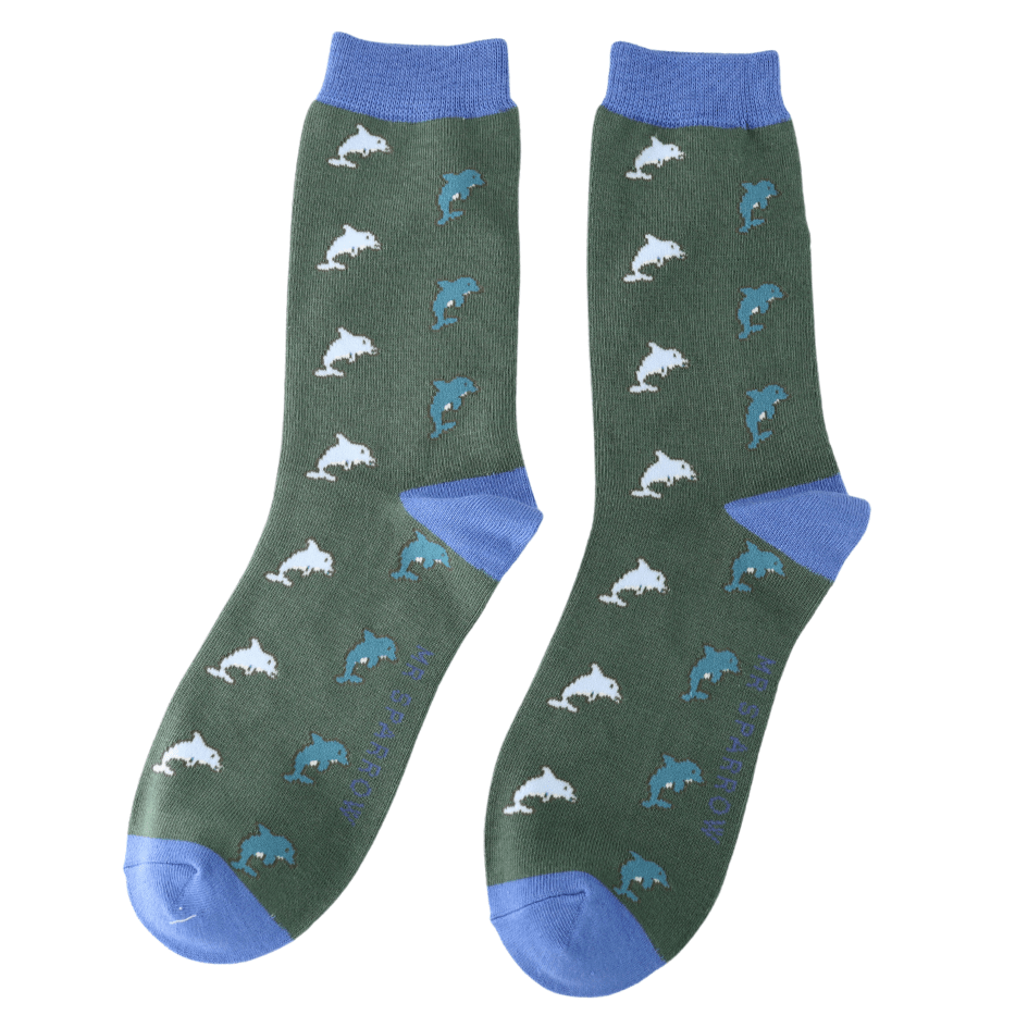 luscious scarves Socks Men's Mr Sparrow Bamboo Socks Dolphins Design Dark Green