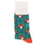 Load image into Gallery viewer, luscious scarves Socks Men&#39;s Mr Sparrow Bamboo Socks , Drums Design Teal
