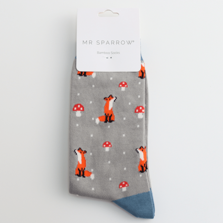luscious scarves Socks Men's Mr Sparrow Bamboo Socks Fox & Toadstool Grey