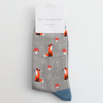 Load image into Gallery viewer, luscious scarves Socks Men&#39;s Mr Sparrow Bamboo Socks Fox &amp; Toadstool Grey

