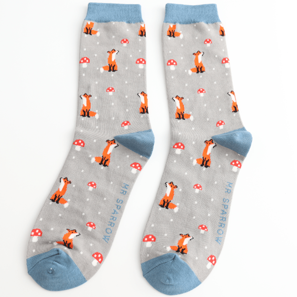 luscious scarves Socks Men's Mr Sparrow Bamboo Socks Fox & Toadstool Grey