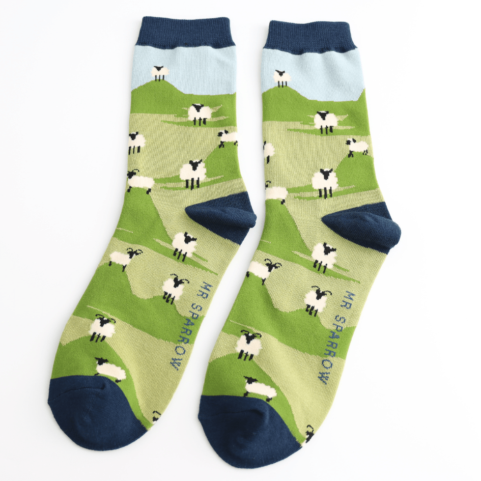 luscious scarves Socks Men's Mr Sparrow Bamboo Socks Highland Sheep Sky
