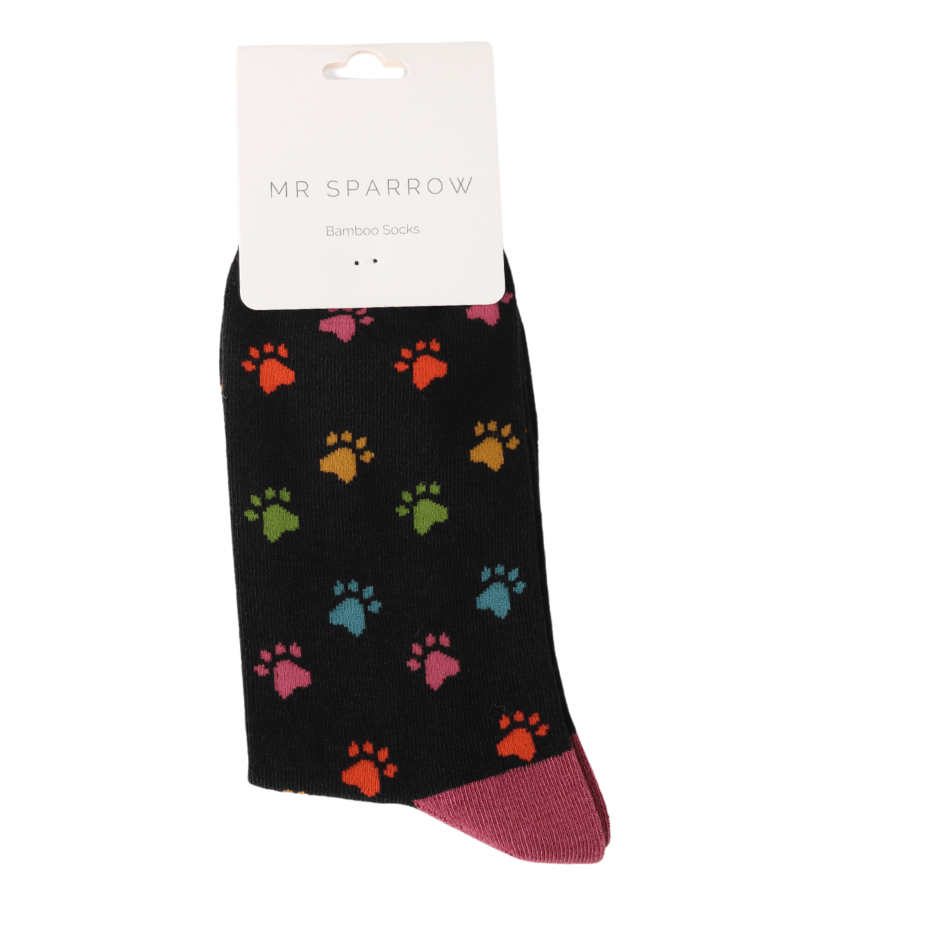 luscious scarves Socks Men's Mr Sparrow Bamboo Socks Multi Paw Prints Black