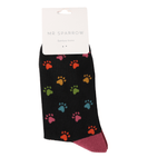 Load image into Gallery viewer, luscious scarves Socks Men&#39;s Mr Sparrow Bamboo Socks Multi Paw Prints Black
