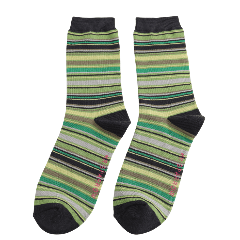 luscious scarves Socks Men's Mr Sparrow Bamboo Socks , Multi Stripes Green