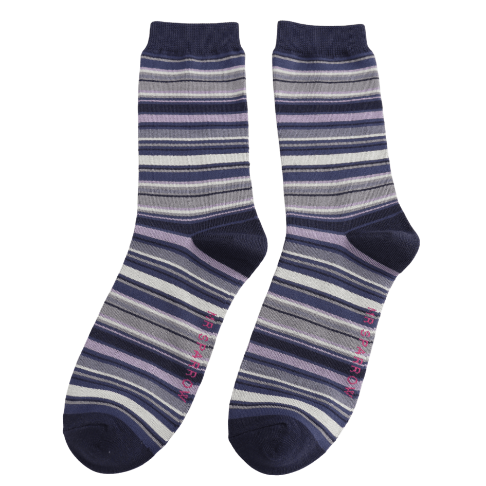 luscious scarves Socks Men's Mr Sparrow Bamboo Socks , Multi Stripes Grey and Purple