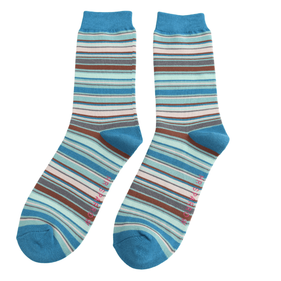 luscious scarves Socks Men's Mr Sparrow Bamboo Socks Multi Stripes Teal