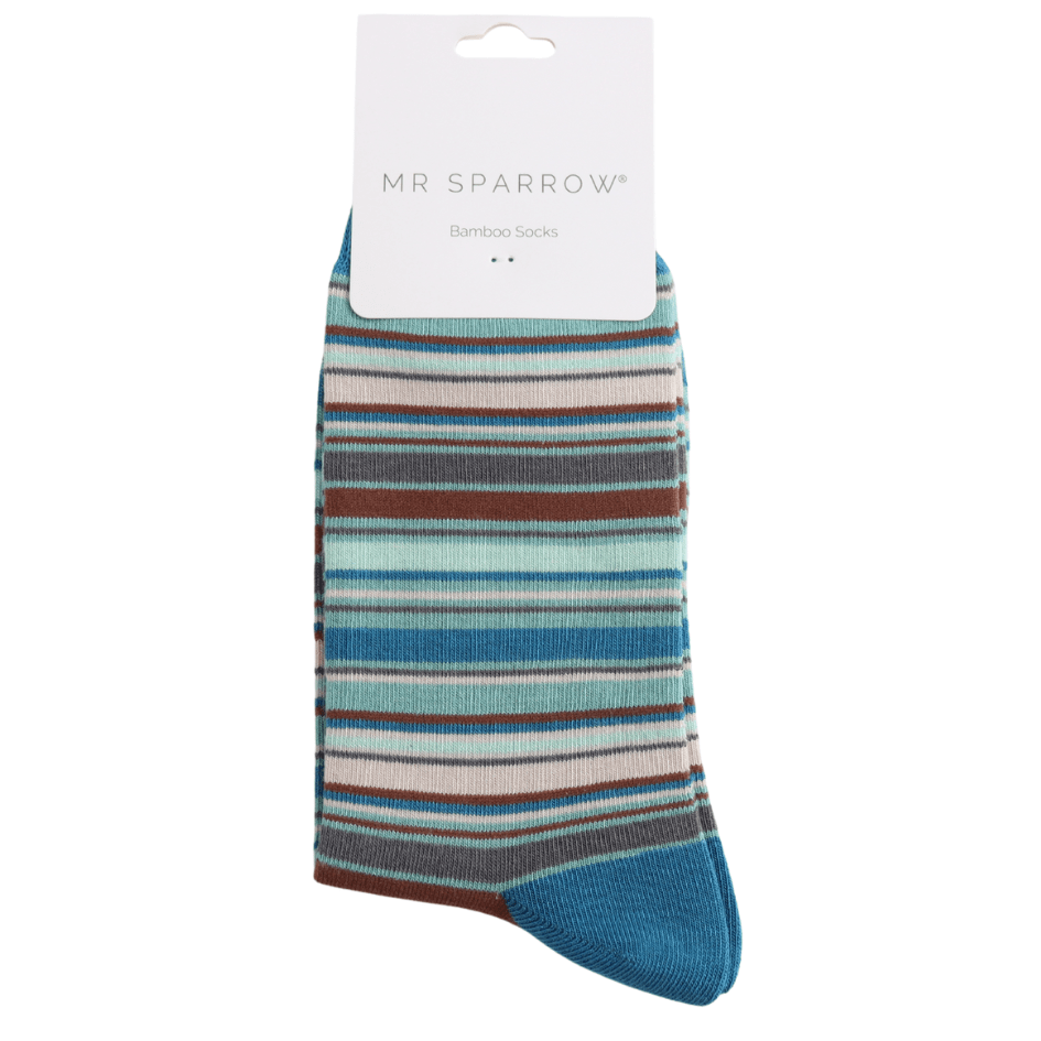 luscious scarves Socks Men's Mr Sparrow Bamboo Socks Multi Stripes Teal
