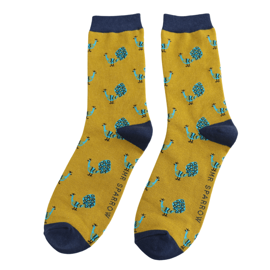 luscious scarves Socks Men's Mr Sparrow Bamboo Socks Peacock Mustard