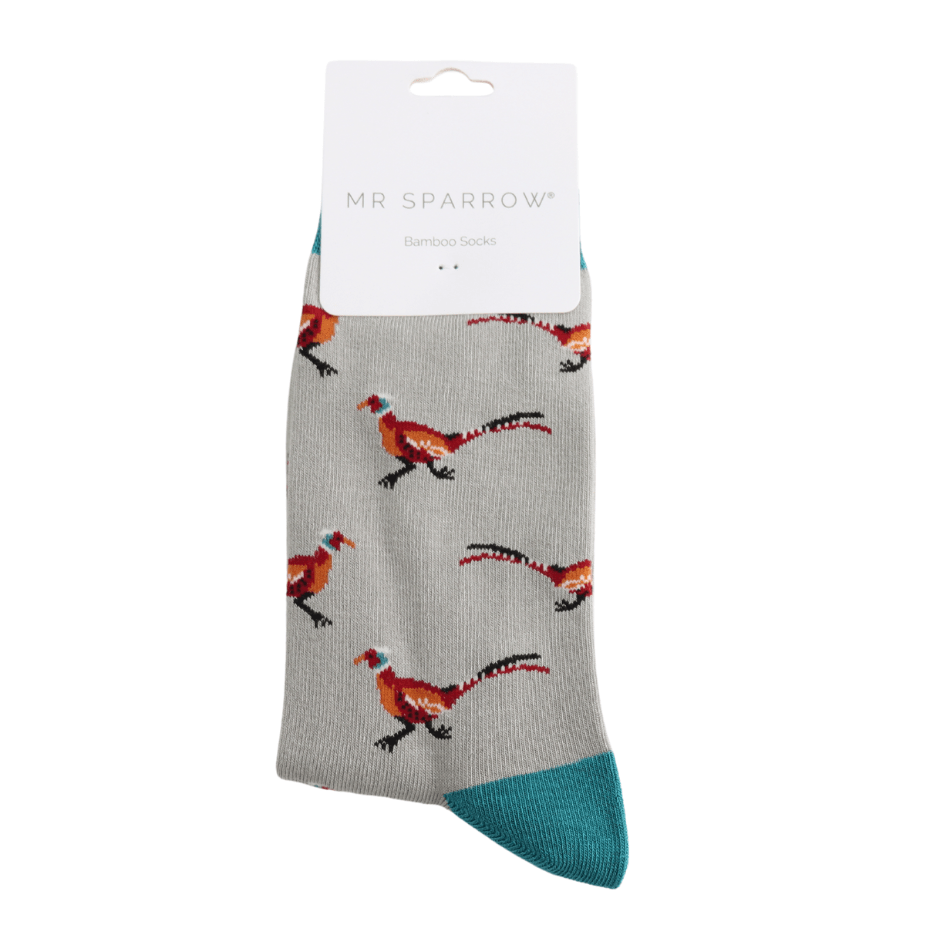 luscious scarves Socks Men's Mr Sparrow Bamboo Socks Pheasants Silver
